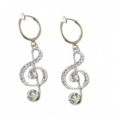 Klem oorbellen- G-Sleutel -strass -zilverkleur- geen gaatje- Charme Bijoux