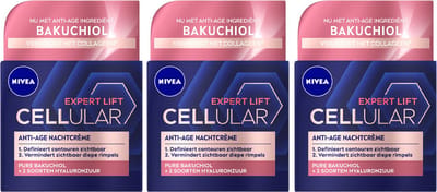 NIVEA CELLular Expert Lift Anti-Age Nachtcrème - Alle huidtypen - Met Bakuchiol en Hyaluronzuur - 3 x 50 ml