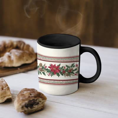 Magische Mok - Foto op Warmte Mokken - Koffiemok - Kerststrook - Poinsettia - Rood - Groen - Magic Mok - Beker - 350 ML - Theemok