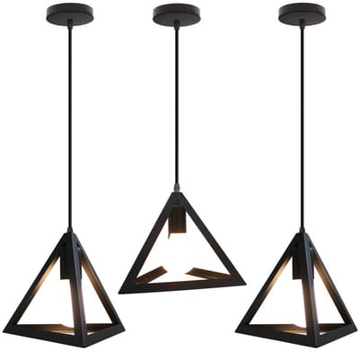Set van 3 Hanglamp Modern E27 Kroonluchter Driehoek Plafondlamp voor Slaapkamer Woonkamer Keuken Zwart