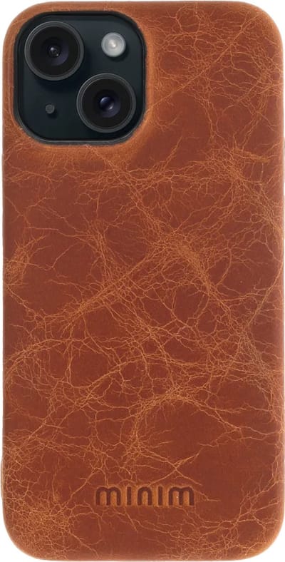 Minim Hoesje Echt Leer Geschikt voor Apple iPhone 15 - Lederen Back Cover - Cognac
