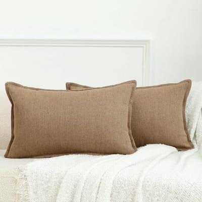 Set van 2 Neutrale Linnen Kussenslopen 30x50cm Grijs Decoratief voor Woonkamer, Sofa en Bed - Boho en Rustieke Stijl Decoratie