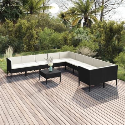 vidaXL - 11-delige - Loungeset - met - kussens - poly - rattan - zwart