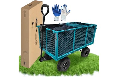 Sillar, Opvouwbare tuinwagen, 200 l, belastbaar tot 350 kg - 4-wiel tuinwagen met opklapbare zijpanelen en waterdichte mand, metalen frame, bolderwagen voor tuin- en bouwwerkzaamheden, 112x53x98 cm