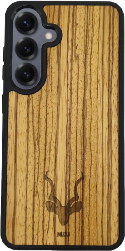 Kudu Samsung Galaxy S24 Plus hoesje case - Houten backcover - Handgemaakt en afgewerkt met duurzaam TPU - Zebrano - Zwart