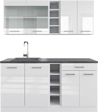 Vicco R-Line Eenpersoonskeuken – 160 cm, WB Antraciet Wit hoogglans/wit
