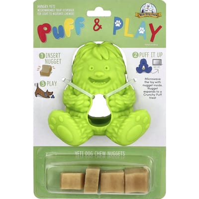 Yeti Dog Chew, Puff & Play, Distributeur de friandises, Nuggets à mâcher pour chien Yeti, Vert, 4 Nuggets, 1 Distributeur