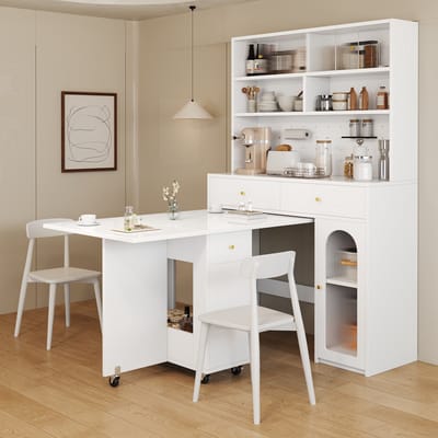 Keukenkast Set - Zonder Afmeting - Met Klaptafel en Opbergruimte - Met Wielen - Hout - Wit