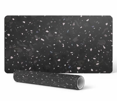 Terrazzo antislip gaming muismat met donker patroon, 90x45 cm