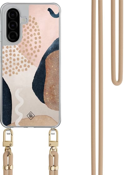 Casimoda® hoesje met beige koord - Geschikt voor Samsung A26 - Abstract Dots - Afneembaar koord - TPU/polycarbonaat - Bruin/beige