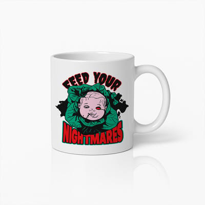 Feed Your Nightmares Mok 330ml – Eng Horror Ontwerp Koffiebeker – Uniek Halloween Cadeau voor Horrorliefhebbers & Donkere Humor Fans
