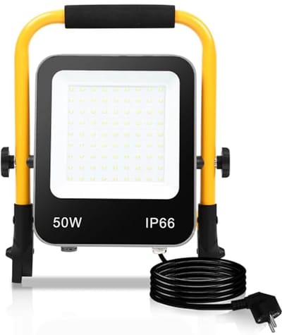 Draagbare LED Bouwlamp 50W met 5100 Lumen - Waterdichte Werklamp voor Bouwplaats en Garage