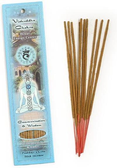 Wierook, handgerold, Prabhuji's Gifts, 'Chakra 5 (blauw)', 20 sticks
