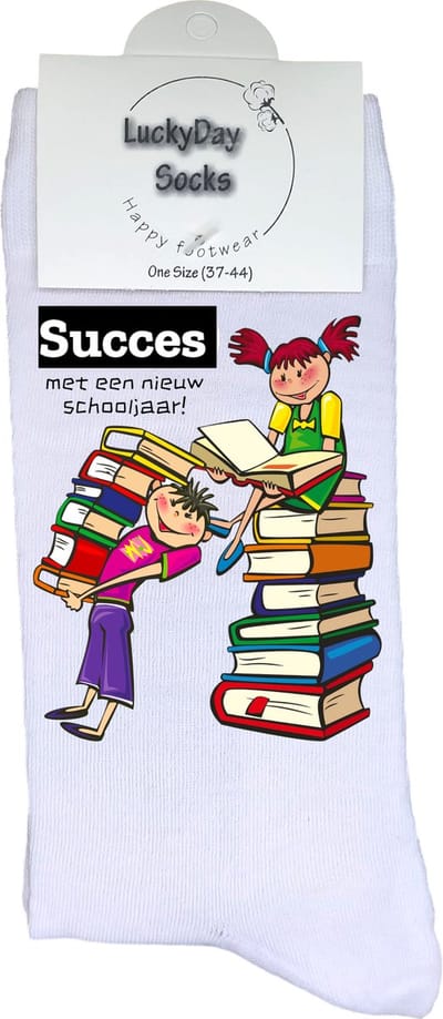 LuckyDay Socks - Juf en Meester sokken - Afscheid cadeau - School sokken - Onderwijs sokken - Vrolijke sokken - Juf meester cadeau - Aparte sokken - Grappige sokken - Leuke dames en heren sokken - Schoolverlater - schooljaar - Kerst cadeau - 37-44