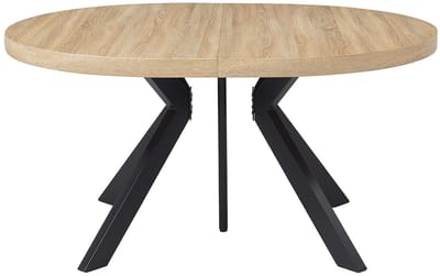 Vente-unique Uitschuifbare eettafel 6 tot 12 plaatsen van mdf en staal - Licht naturel en zwart - KOMONI