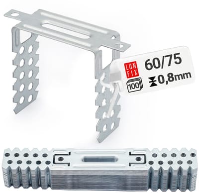 LUN FIX - Directe hangers 60/75 mm - 100 stuks - Materiaaldikte 0,8 mm - U-hangers - Nauwkeurige plafondprofielmontage