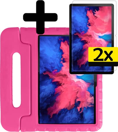 Hoes - Geschikt voor Lenovo Tab P11 - Met 2x Screenprotector - Kinderhoes Shockproof Bumper - Kidsproof Case - Tablet Hoesje - Kinder Cover - Roze