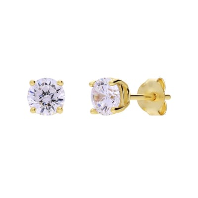 Lucardi Dames Zilveren goldplated oorknoppen met zirkonia 4mm - Oorbellen - 925 Zilver - Goudkleurig