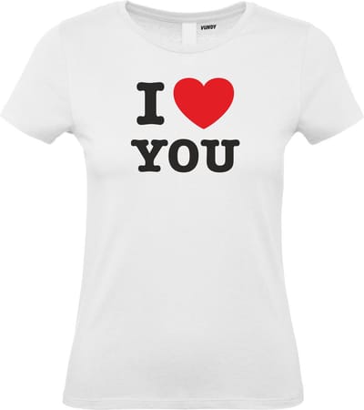 Dames T-shirt I Love You | valentijn cadeautje voor hem haar | valentijn | valentijnsdag cadeau | Wit dames | maat XS