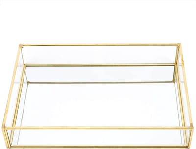 Luxe Metalen Glazen Sieraden Opbergdoos Gouden Dienblad voor Cosmetica en Decoratie