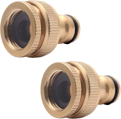 Twee stuks messing tuin slangkraan connector voor 1/2 inch en 3/4 inch slangen, 2-in-1 vrouwelijke draad kraanadapter, ideaal voor tuin en boerderij toepassingen