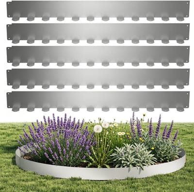 10 Stuks Gazonrand Gegalvaniseerd, elk 100x10cm, Verzinkt Bloembedomranding, Flexibele bloembedomranding, Slakkenhek [totale lengte 10m], Gescheiden Randrand voor Tuingazon/Kwekerij/Perk, Zilver Tuinborders, NAIZY