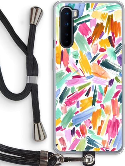 Case Company® - Hoesje met koord geschikt voor OnePlus Nord hoesje met Koord - Watercolor Brushstrokes - Telefoonhoesje met Zwart Koord - Bescherming aan alle Kanten en Over de Schermrand