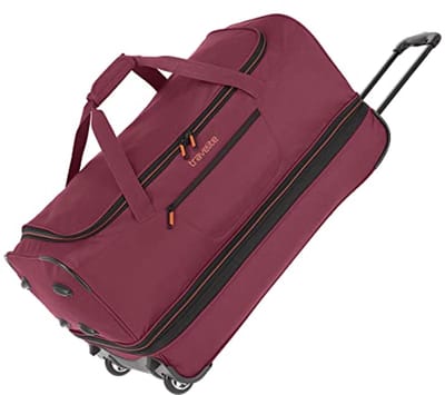 Trolley reistas met wielen en extra volume - L formaat 70 cm - Basics serie - wijnrood/oranje