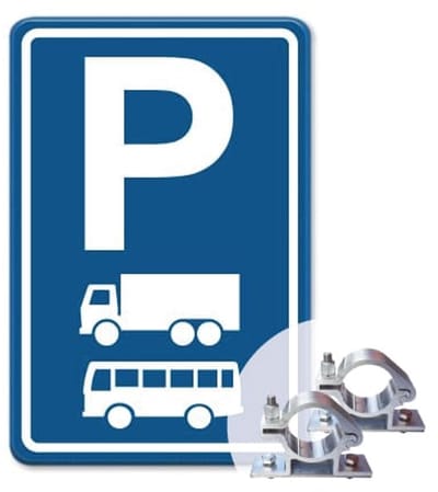 Parkeerbord Vrachtwagen en Bus - blauw - Weerbestendig Aluminium - 40x60 cm - Bevestiging: Met paalbeugels Ø48mm