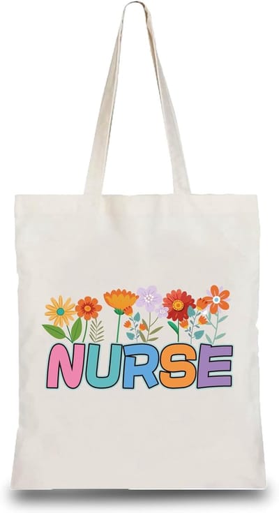 Nurse Tote Bag - Reusable Shopping Bag met Handvat - Wasbare Vouwbare Katoenen Bloem Canvas Tassen voor Boodschappen - Strand - Picknick - Vrouwen - Verpleegkundige