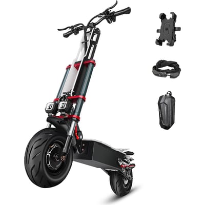 De TIFGALOP K8 elektrische step is uitgerust met een 6000W motor en een 60V 38Ah lithiumbatterij, wat zorgt voor een bereik tot 100 kilometer. L zwart