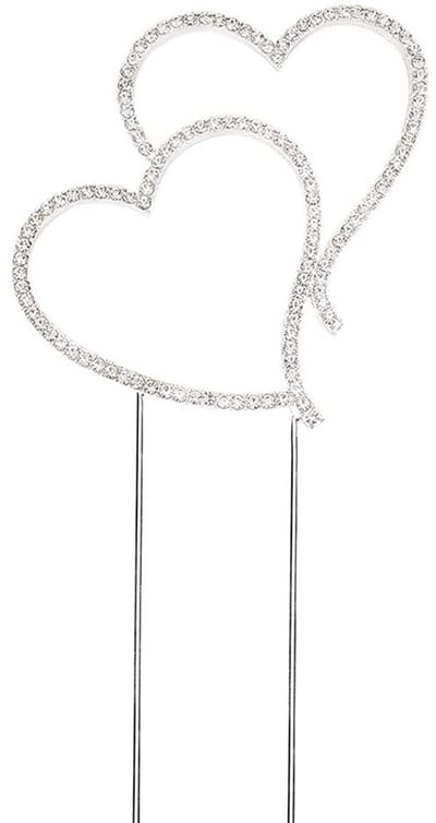 MTTProducts - Cake decoratie - Trouwen - Dubbele liefde hartvorm - Zilveren kleur - Bruiloft taart topper - Sprankelende rhinestones - Geschikt voor fe...