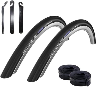 2x 28 Inch Racefietsbanden 700x33C Zwart met Anti-Lek Bescherming + 2 Binnenbanden en Bandenlichters