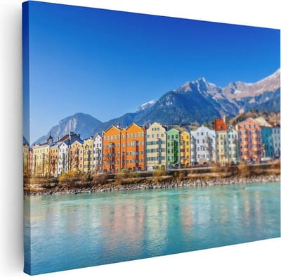 Artaza Canvas Schilderij Stad Innsbruck - 40x30 cm - Klein - Wanddecoratie Rivier - Muurdecoratie Bergen - Kamer Accessoires