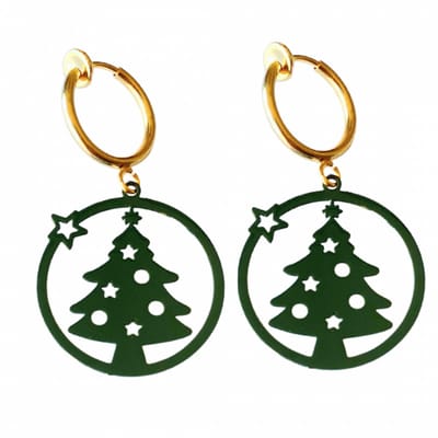 Klem oorbellen- Donker groen -kerstboom- goudkleurig- geen gaatje- Charme Bijoux