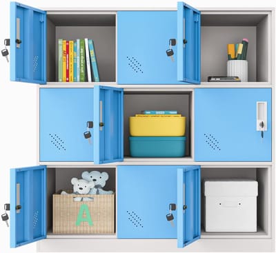Metalen Kluisje - Opbergkast Locker - Spullen Opbergen - Ventilatie Ontwerp - 9 Deuren - Blauw