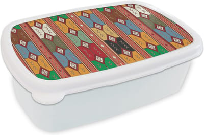 Broodtrommel Wit - Lunchbox - Brooddoos - Geometrie- Patronen - Zuid-Amerika - 18x12x6 cm - Volwassenen