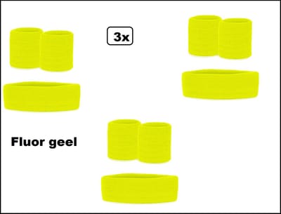 3x Zweetbandjes set fluor geel 3-dlg- merk PXP - sport zweetband thema feest optocht festival