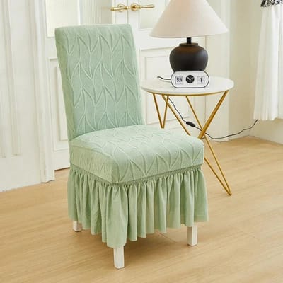 Jacquard Eetkamerstoelhoes Stretch Bruiloftsstoelen Slipcovers met Rok Effen Kleur Afneembare Stoelhoezen Huisdecoratie 1pc beige