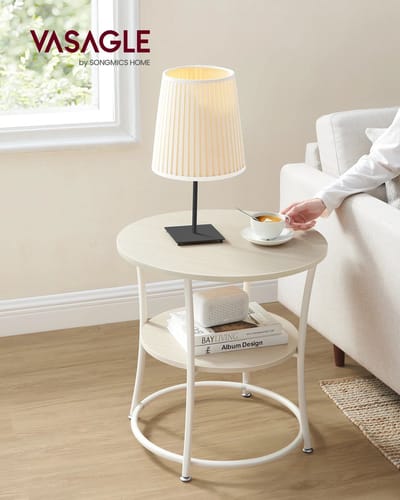 uJOY Bijzettafel - Stijlvol industrieel design - Stevige constructie - Praktische opbergruimte - Kleur beige - Verstelbare pootjes