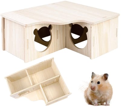 carmdering - Hamsterhuis - Knaagdierverblijf - Houten Schuilplaats - Drie Kamers - Modulair Ontwerp - Natuurhout - Veilig Kauwen - Ruimtebesparend - 1 Stuk