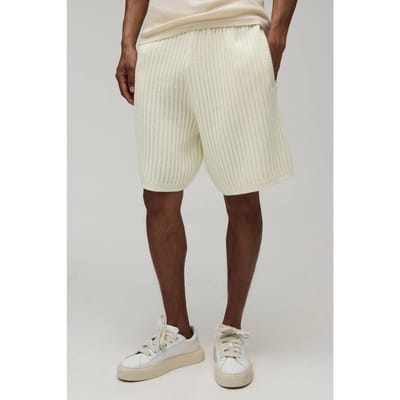 Ontspannen Geribbelde Gebreide Short | Ecru | Size XS