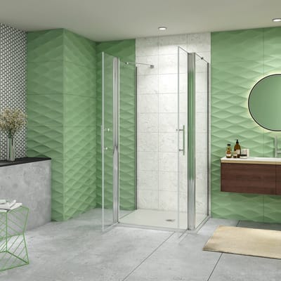 70x90x90cm Douchecabine 195cm hoog,pendeldeuren met Twee Zijwanden,Aluminium muurprofiel Helder Glas 6mm.