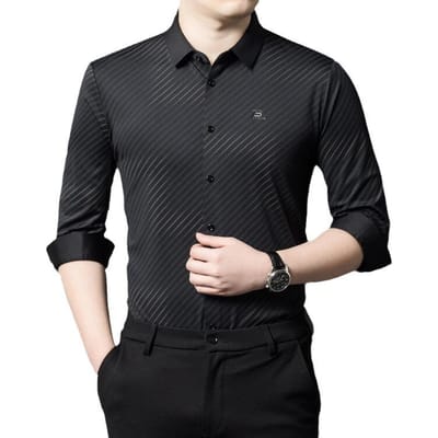 Elegant heren slim-fit overhemd lente en herfst zakelijk dun heren overhemd met lange mouwen voor mannen van middelbare leeftijd XXXL black