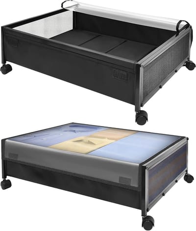 Opbergbakken voor Onder Het Bed Op Wieltjes, 2 Stuks Rollende Metalen Bakken met Deksels, Opbergzakken voor Kleding, Schoenen, Speelgoed en Dekens