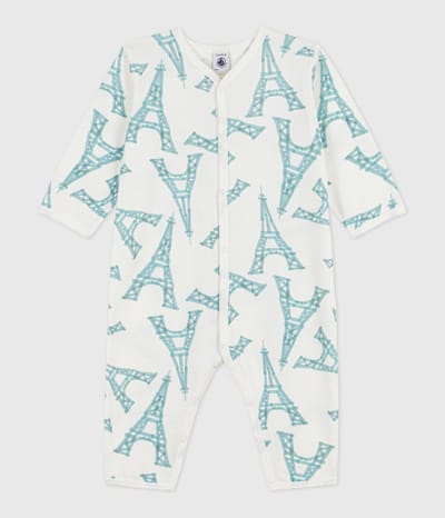Petit Bateau Katoenen babypyjama zonder voetjes met Eiffeltorenprint Unisex Boxpak - Wit/Groen