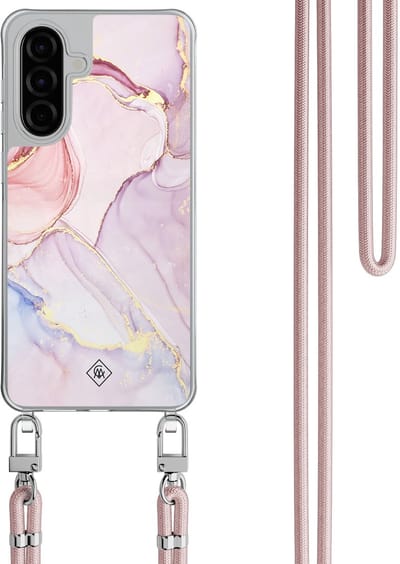 Casimoda® hoesje met rosegoud koord - Geschikt voor Samsung A56 - Marmer roze paars - Afneembaar koord - TPU/polycarbonaat - Paars
