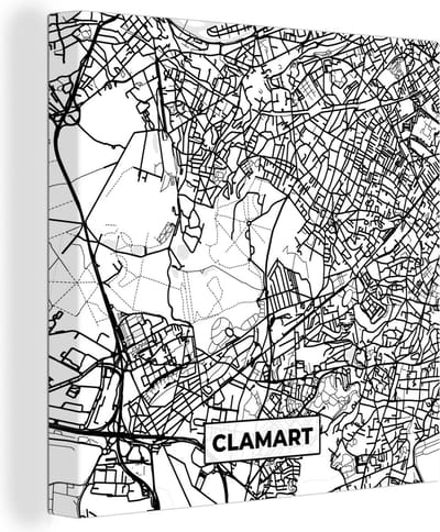 Canvas Schilderij Kaart - Plattegrond - Frankrijk - Clamart - Stadskaart - Zwart wit - 20x20 cm - Wanddecoratie