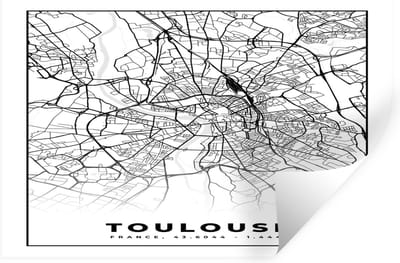 Muurstickers - Sticker Folie - Kaart - Stadskaart - Frankrijk - Toulouse - Plattegrond - Zwart wit - 30x20 cm - Plakfolie - Muurstickers Kinderkamer - Zelfklevend Behang - Zelfklevend behangpapier - Stickerfolie