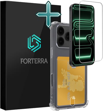 Hoesje Geschikt voor Apple iPhone 17 Pro - Met Screenprotector - Pashouder - Kaarthouder - Back Cover - Telefoon Hoes Shockproof - Siliconen Case - Shock Proof - Pasjes Houder - Transparant